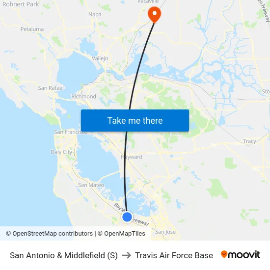 San Antonio & Middlefield (S) to Travis Air Force Base map