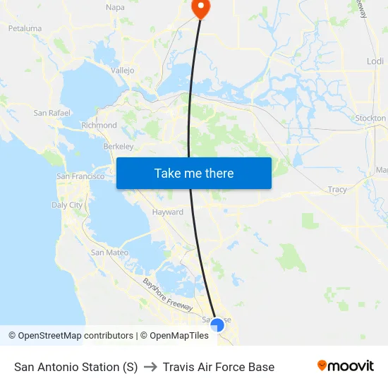 San Antonio Station (S) to Travis Air Force Base map