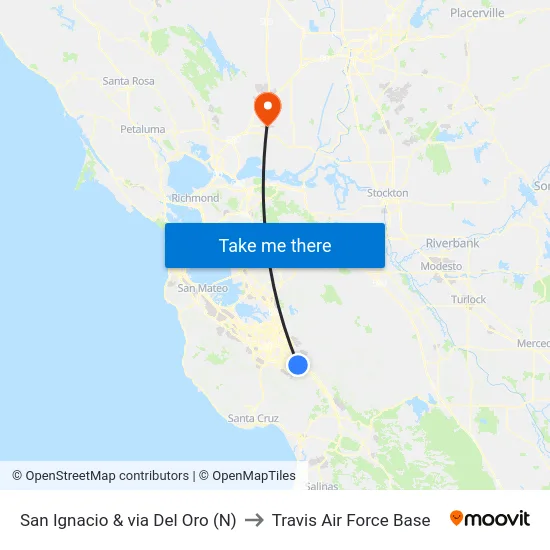 San Ignacio & via Del Oro (N) to Travis Air Force Base map