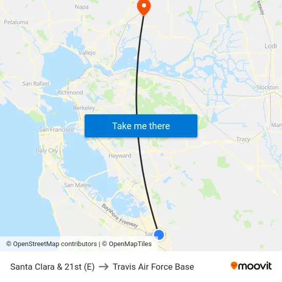 Santa Clara & 21st (E) to Travis Air Force Base map