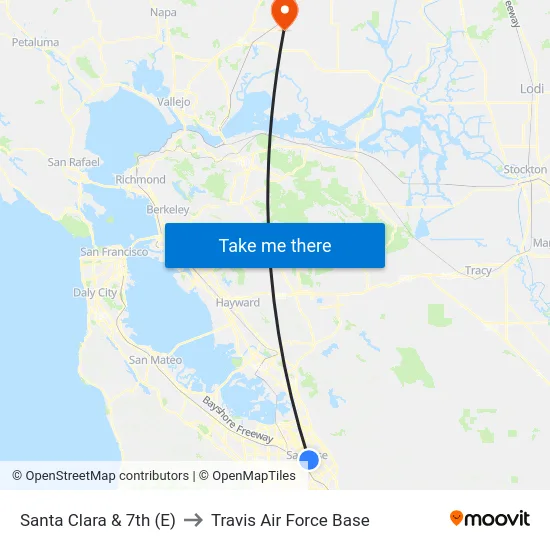 Santa Clara & 7th (E) to Travis Air Force Base map