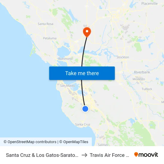 Santa Cruz & Los Gatos-Saratoga (S) to Travis Air Force Base map