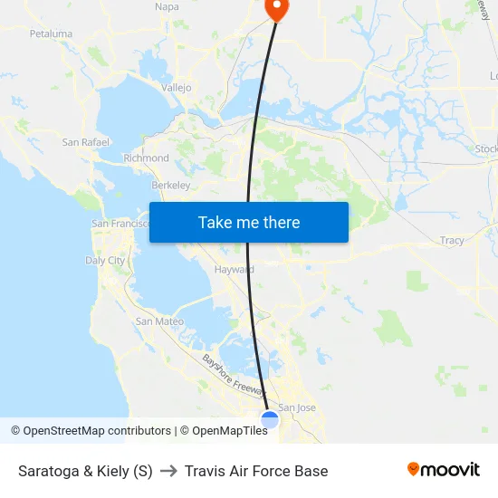 Saratoga & Kiely (S) to Travis Air Force Base map