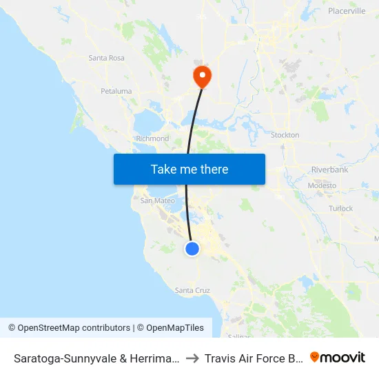 Saratoga-Sunnyvale & Herriman (S) to Travis Air Force Base map