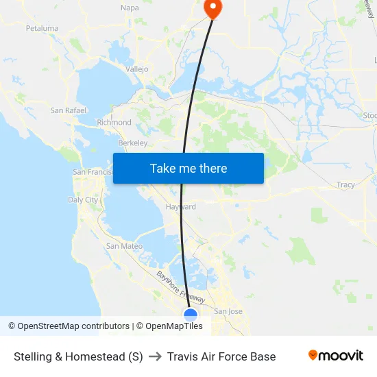 Stelling & Homestead (S) to Travis Air Force Base map
