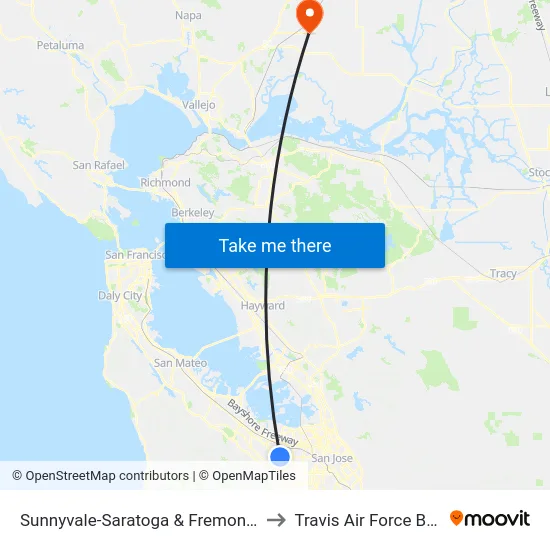 Sunnyvale-Saratoga & Fremont (S) to Travis Air Force Base map
