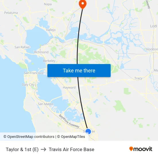 Taylor & 1st (E) to Travis Air Force Base map