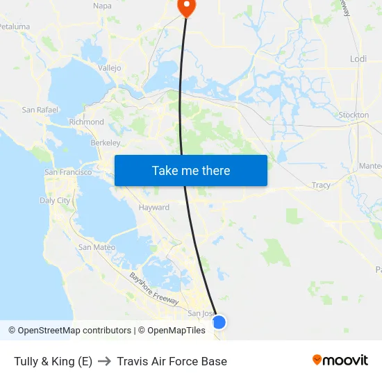 Tully & King (E) to Travis Air Force Base map