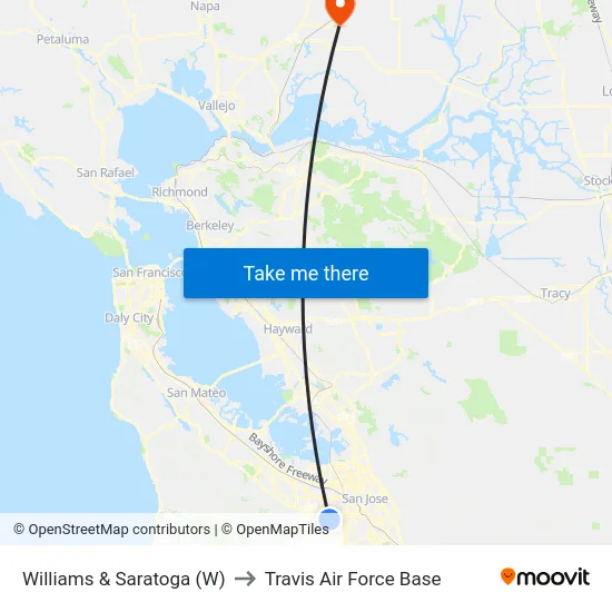 Williams & Saratoga (W) to Travis Air Force Base map
