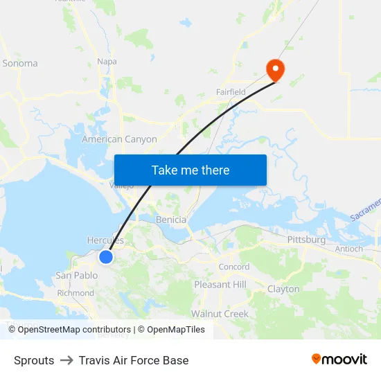 Sprouts to Travis Air Force Base map