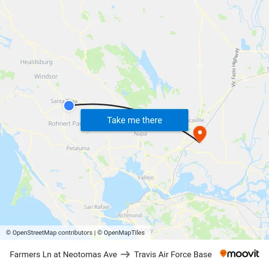Farmers Ln at Neotomas Ave to Travis Air Force Base map