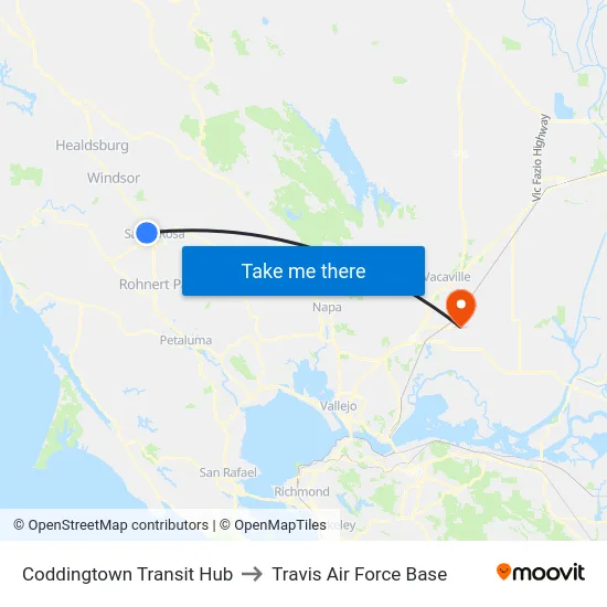 Coddingtown Transit Hub to Travis Air Force Base map