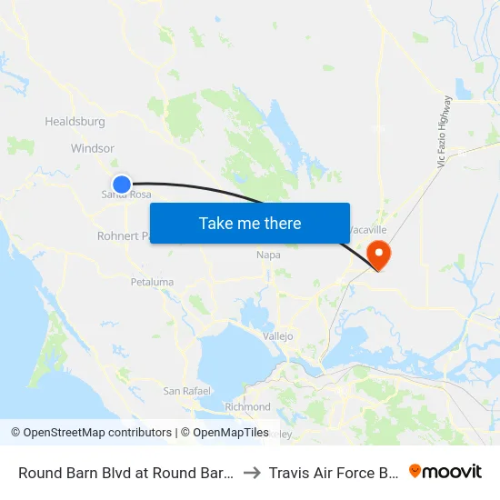 Round Barn Blvd at Round Barn Cir to Travis Air Force Base map