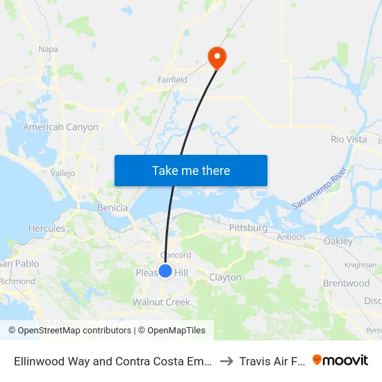 Ellinwood Way and Contra Costa Employment Human Services to Travis Air Force Base map