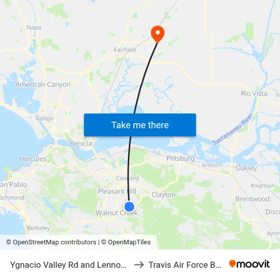 Ygnacio Valley Rd and Lennon Ln to Travis Air Force Base map