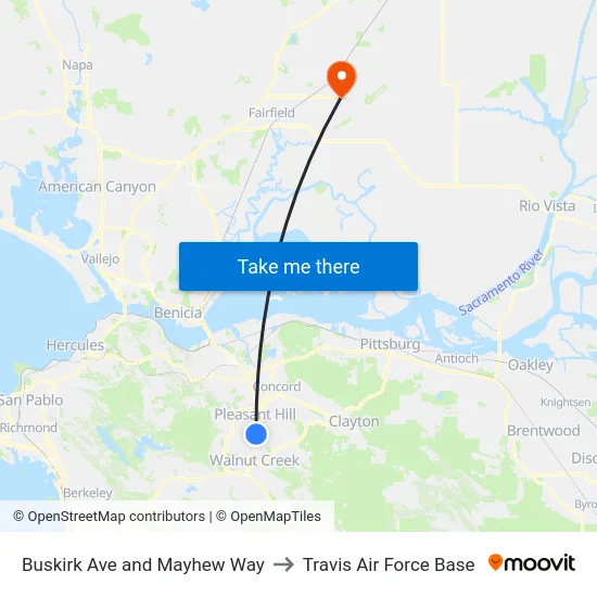 Buskirk Ave and Mayhew Way to Travis Air Force Base map