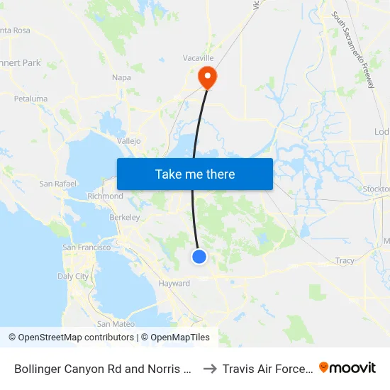 Bollinger Canyon Rd and Norris Canyon Rd to Travis Air Force Base map