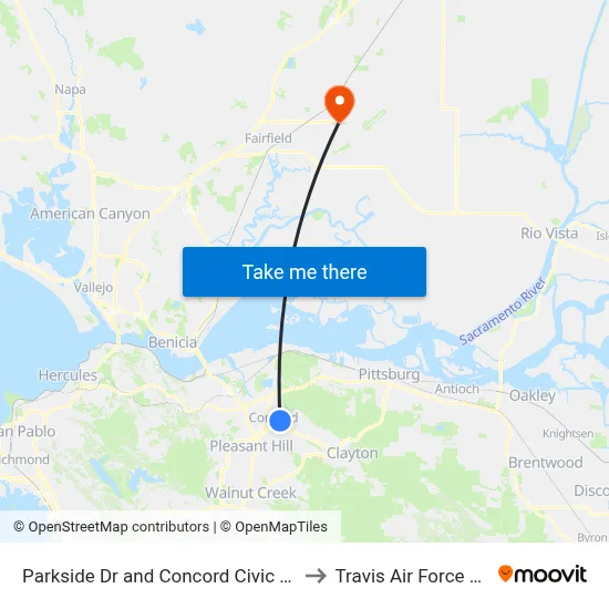 Parkside Dr and Concord Civic Center to Travis Air Force Base map