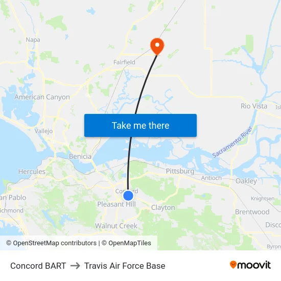 Concord BART to Travis Air Force Base map