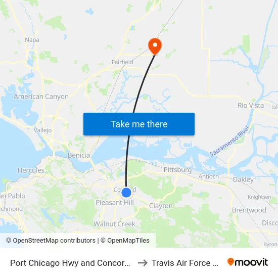 Port Chicago Hwy and Concord Blvd to Travis Air Force Base map