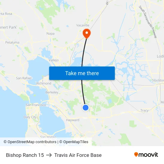 Bishop Ranch 15 to Travis Air Force Base map