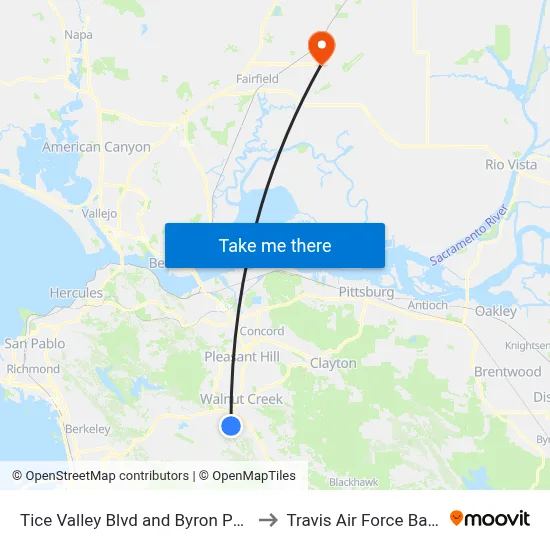 Tice Valley Blvd and Byron Park to Travis Air Force Base map