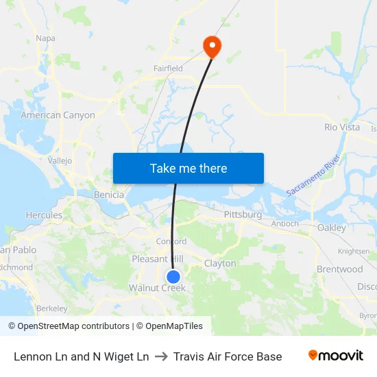 Lennon Ln and N Wiget Ln to Travis Air Force Base map