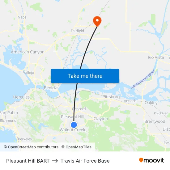Pleasant Hill BART to Travis Air Force Base map