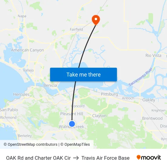 OAK Rd and Charter OAK Cir to Travis Air Force Base map