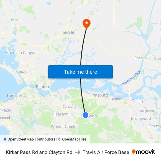 Kirker Pass Rd and Clayton Rd to Travis Air Force Base map