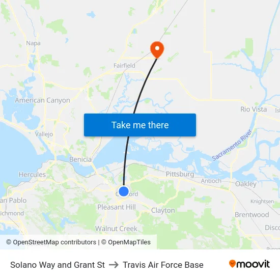 Solano Way and Grant St to Travis Air Force Base map