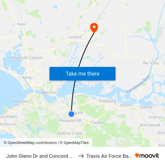 John Glenn Dr and Concord Ave to Travis Air Force Base map
