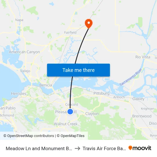 Meadow Ln and Monument Blvd to Travis Air Force Base map