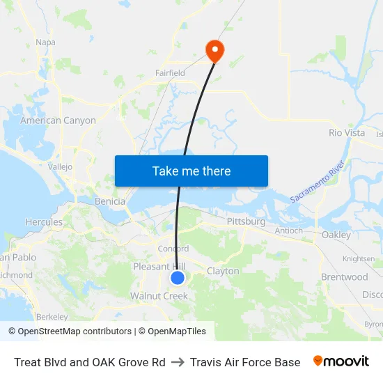Treat Blvd and OAK Grove Rd to Travis Air Force Base map