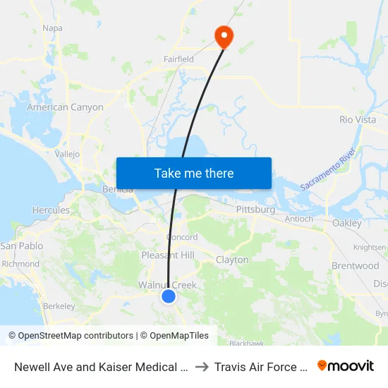 Newell Ave and Kaiser Medical Center to Travis Air Force Base map