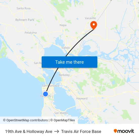 19th Ave & Holloway Ave to Travis Air Force Base map