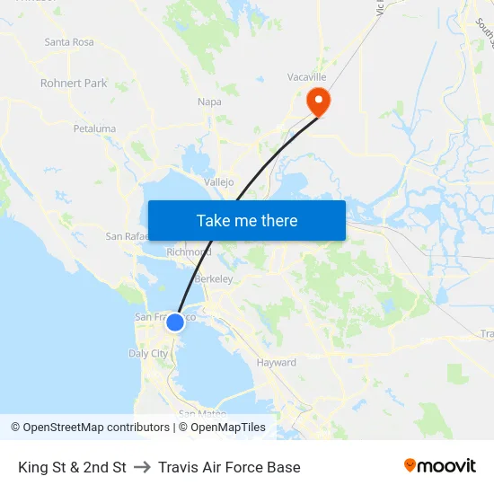 King St & 2nd St to Travis Air Force Base map