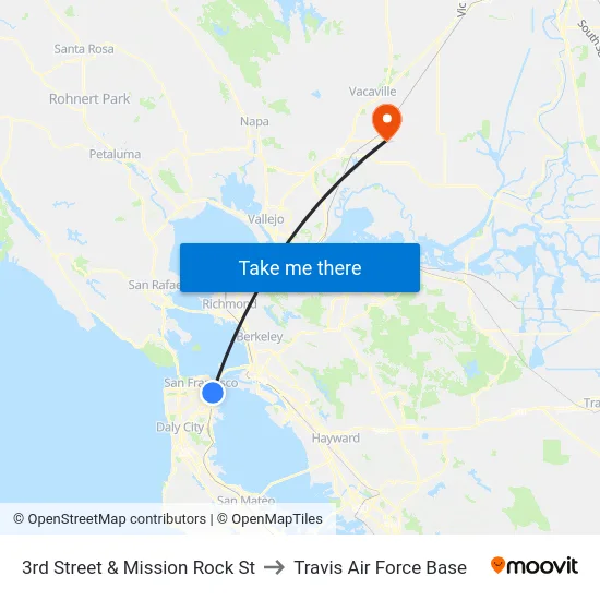 3rd Street & Mission Rock St to Travis Air Force Base map