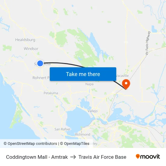 Coddingtown Mall - Amtrak to Travis Air Force Base map