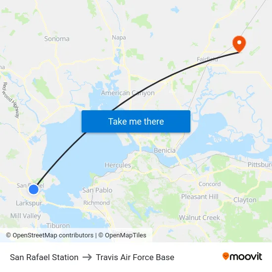San Rafael Station to Travis Air Force Base map