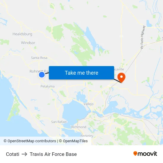 Cotati to Travis Air Force Base map