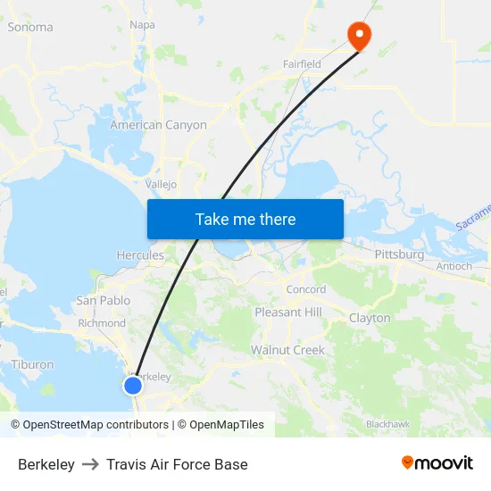 Berkeley to Travis Air Force Base map