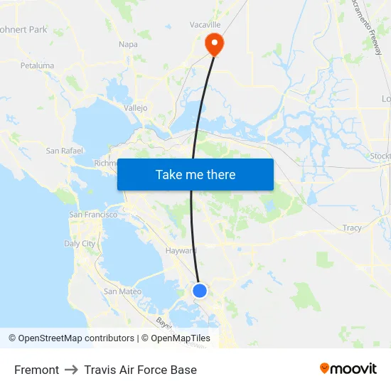 Fremont to Travis Air Force Base map