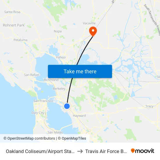 Oakland Coliseum/Airport Station to Travis Air Force Base map