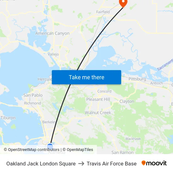 Oakland Jack London Square to Travis Air Force Base map