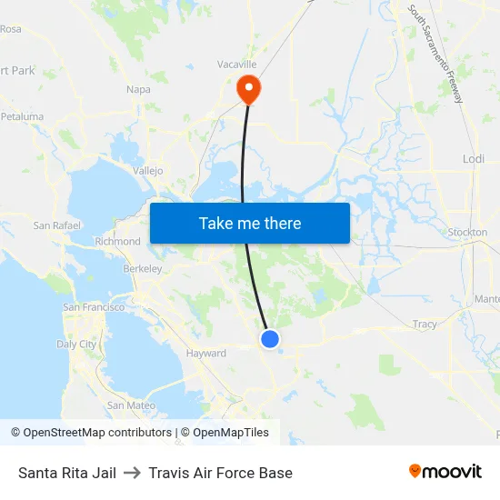 Santa Rita Jail to Travis Air Force Base map