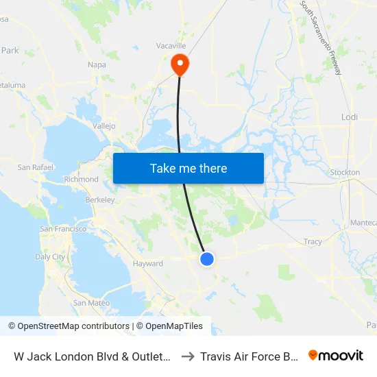 W Jack London Blvd & Outlets EB to Travis Air Force Base map