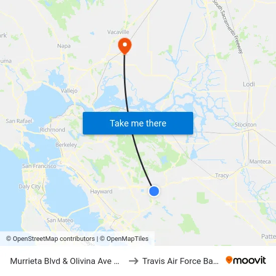 Murrieta Blvd & Olivina Ave NB to Travis Air Force Base map