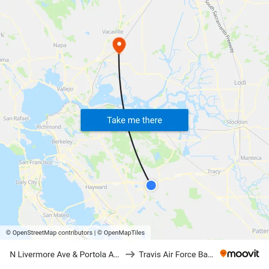 N Livermore Ave & Portola Ave to Travis Air Force Base map