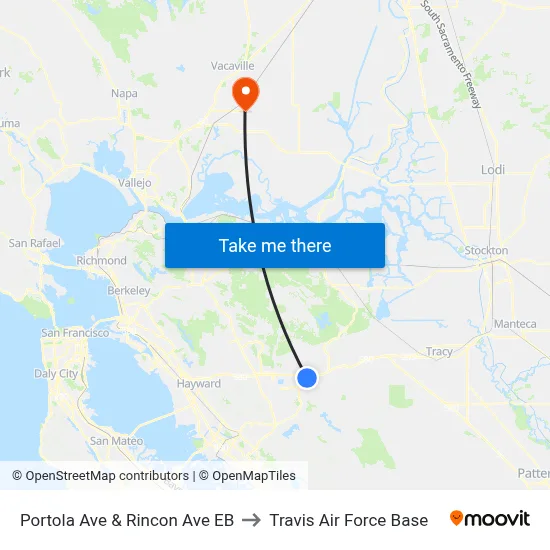 Portola Ave & Rincon Ave EB to Travis Air Force Base map